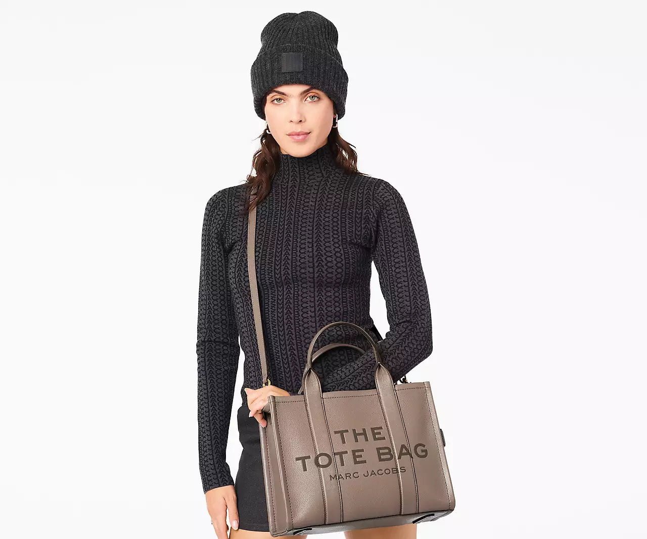 THE LEATHER MEDIUM TOTE BAG- Cement