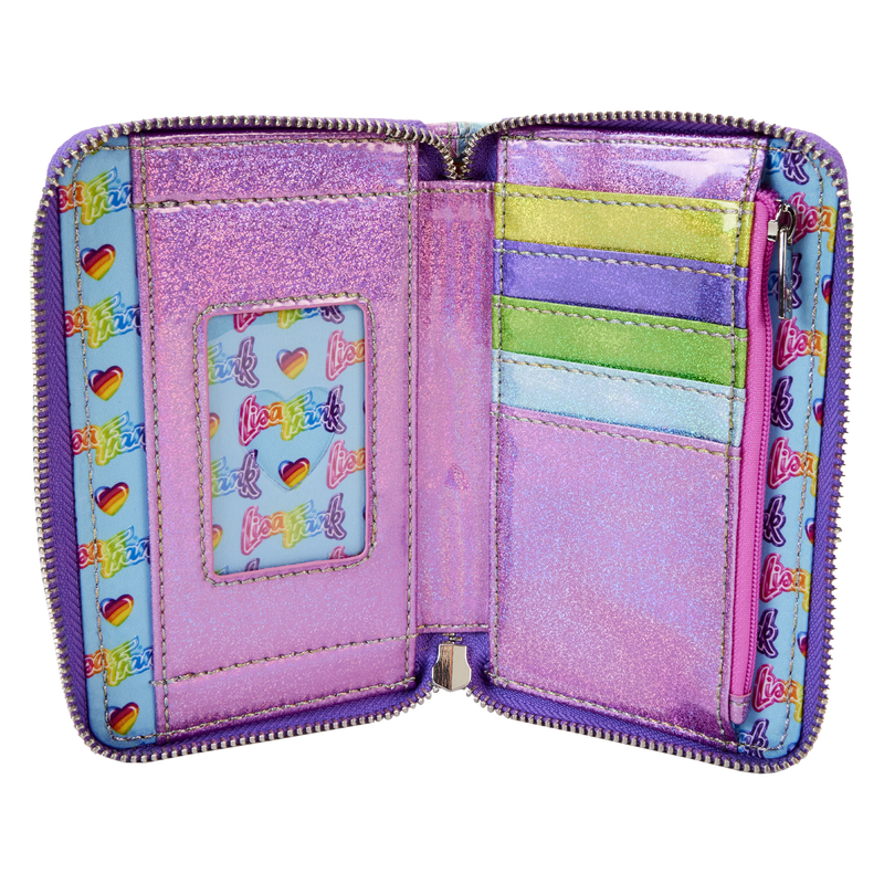Lisa Frank Holographic Glitter Color Block Zip Around Wallet