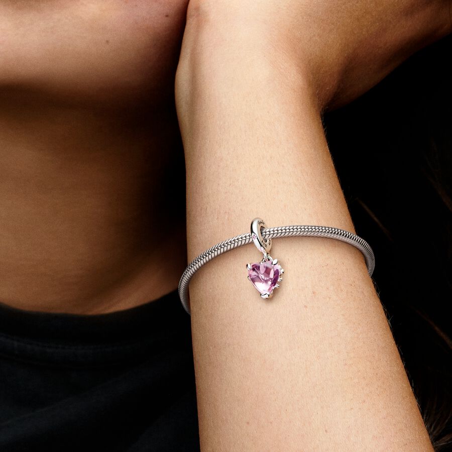 Pink Family Tree & Heart Dangle Charm