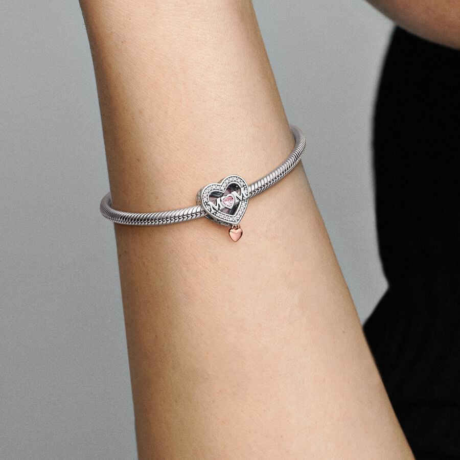 Two-tone Openwork Mom & Heart Charm