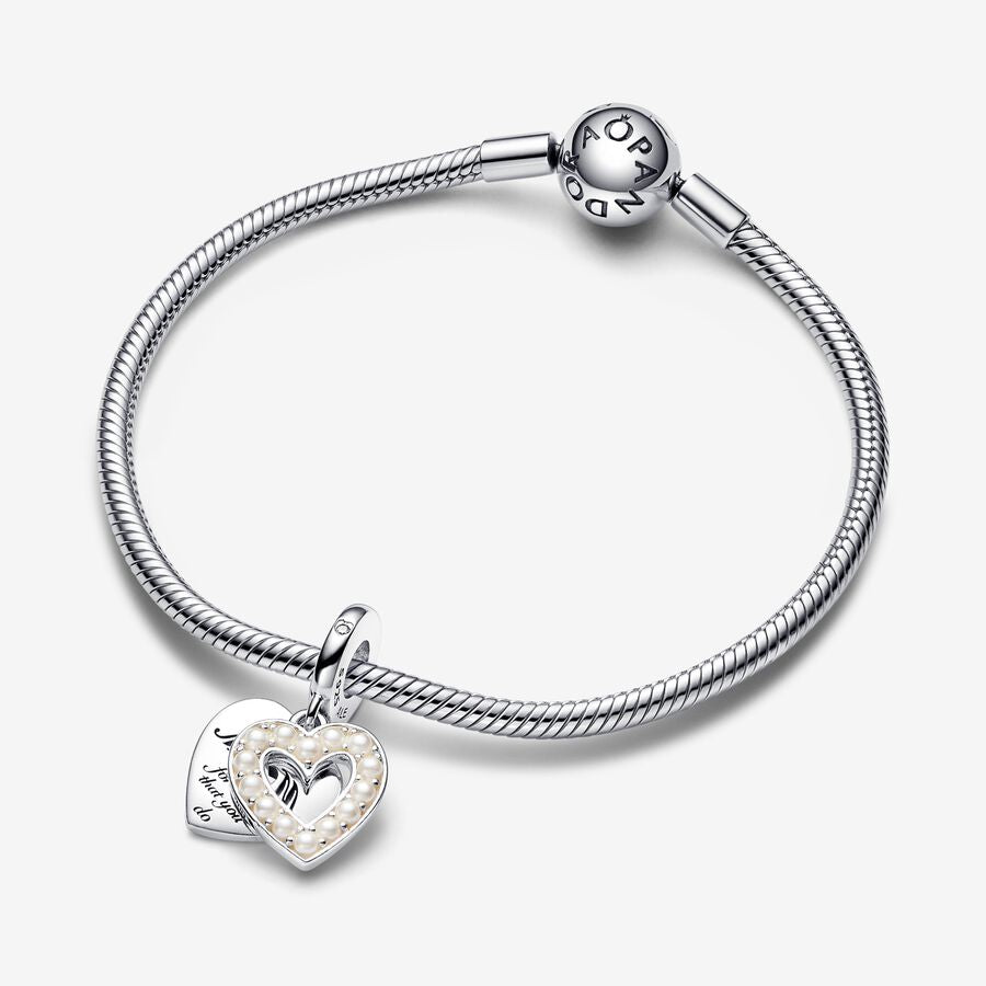 Pearlescent White Heart Double Dangle Charm