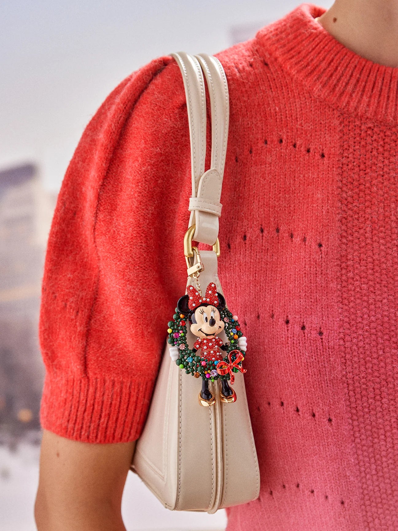 Minnie Mouse Holiday Welcome Wreath Disney Bag Charm