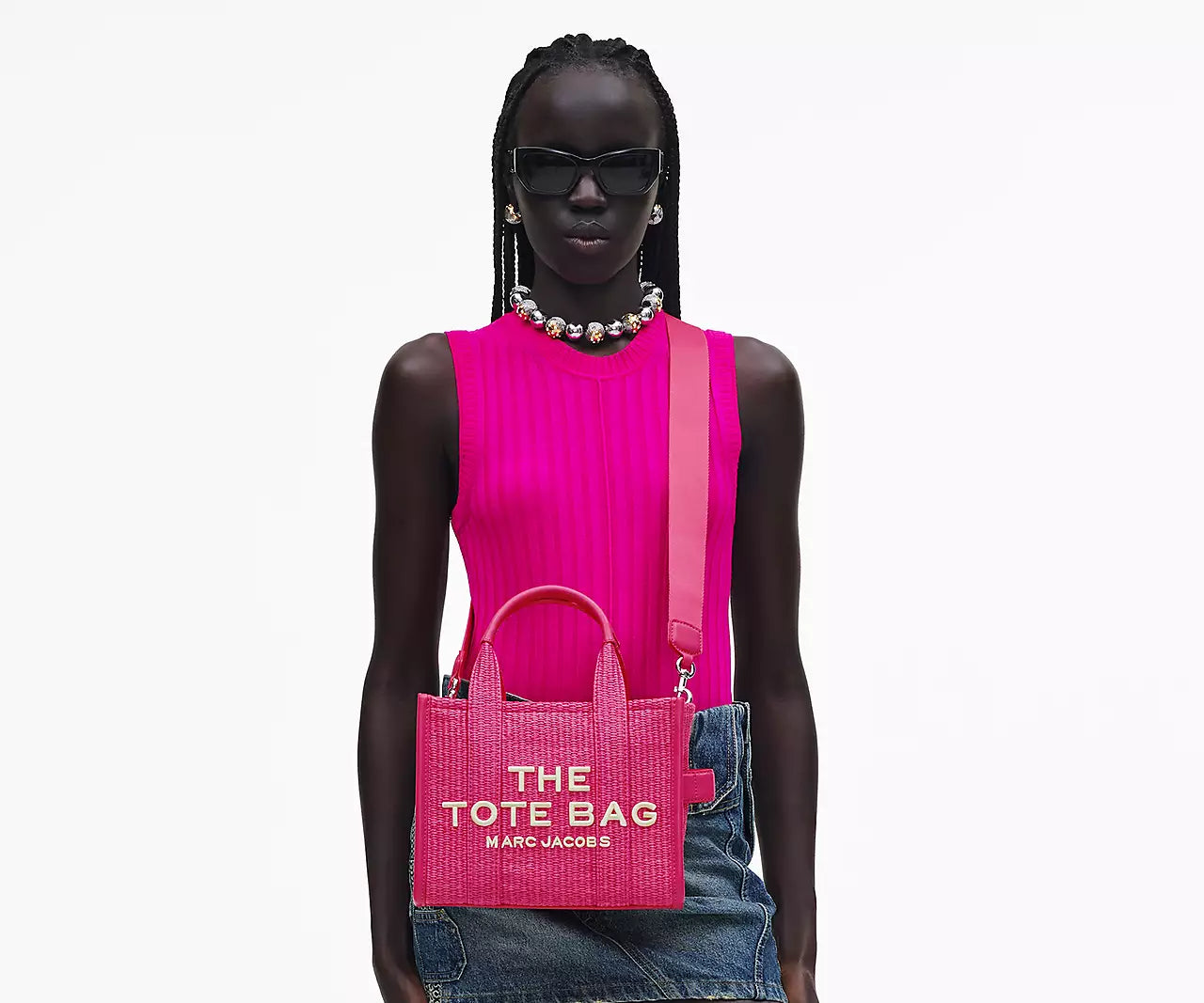 THE WOVEN SMALL TOTE BAG- Hot Pink