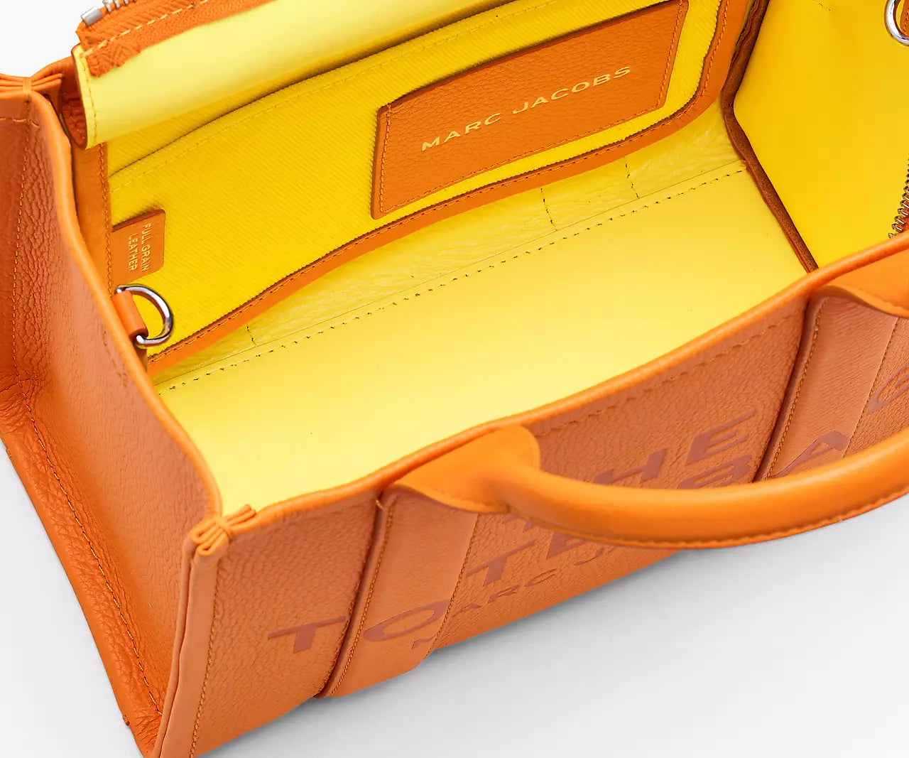 THE LEATHER SMALL TOTE BAG- Tangerine