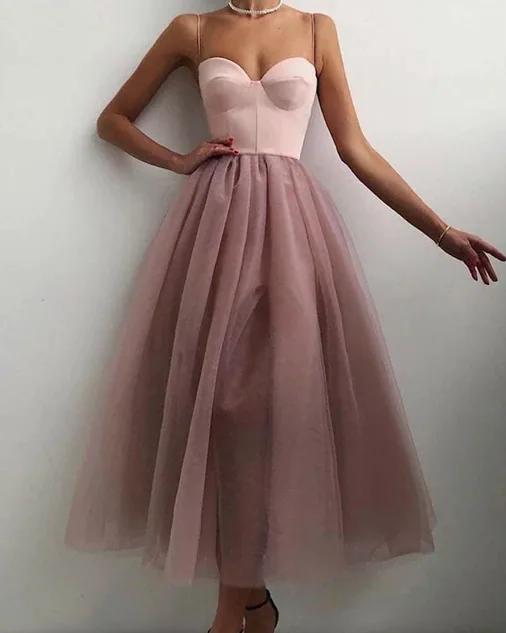 Maxi Vestido~ Tirantes Finos de Satén y Tul Rosa