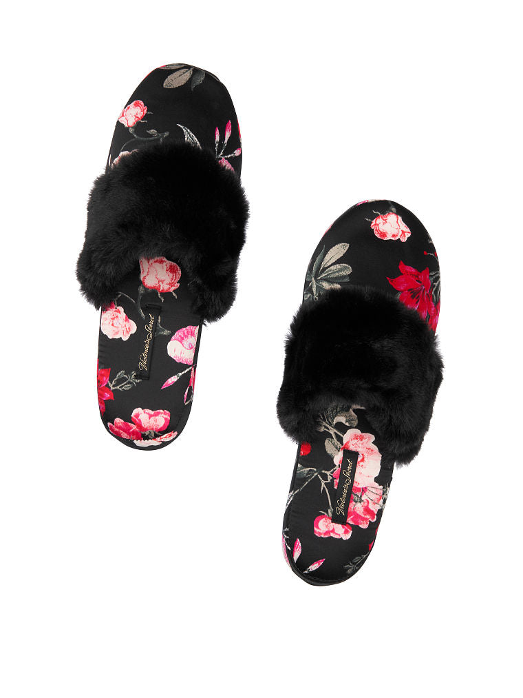 Signature Satin Slipper- Negra de flores