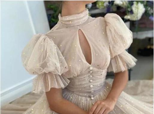 Maxi Vestido~ Mangas Abombadas Estrellas Marfíl