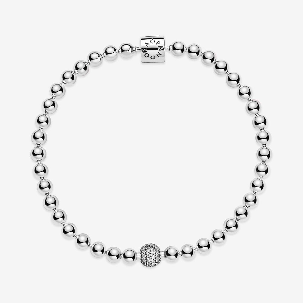 Beads & Pavé Bracelet~ Silver