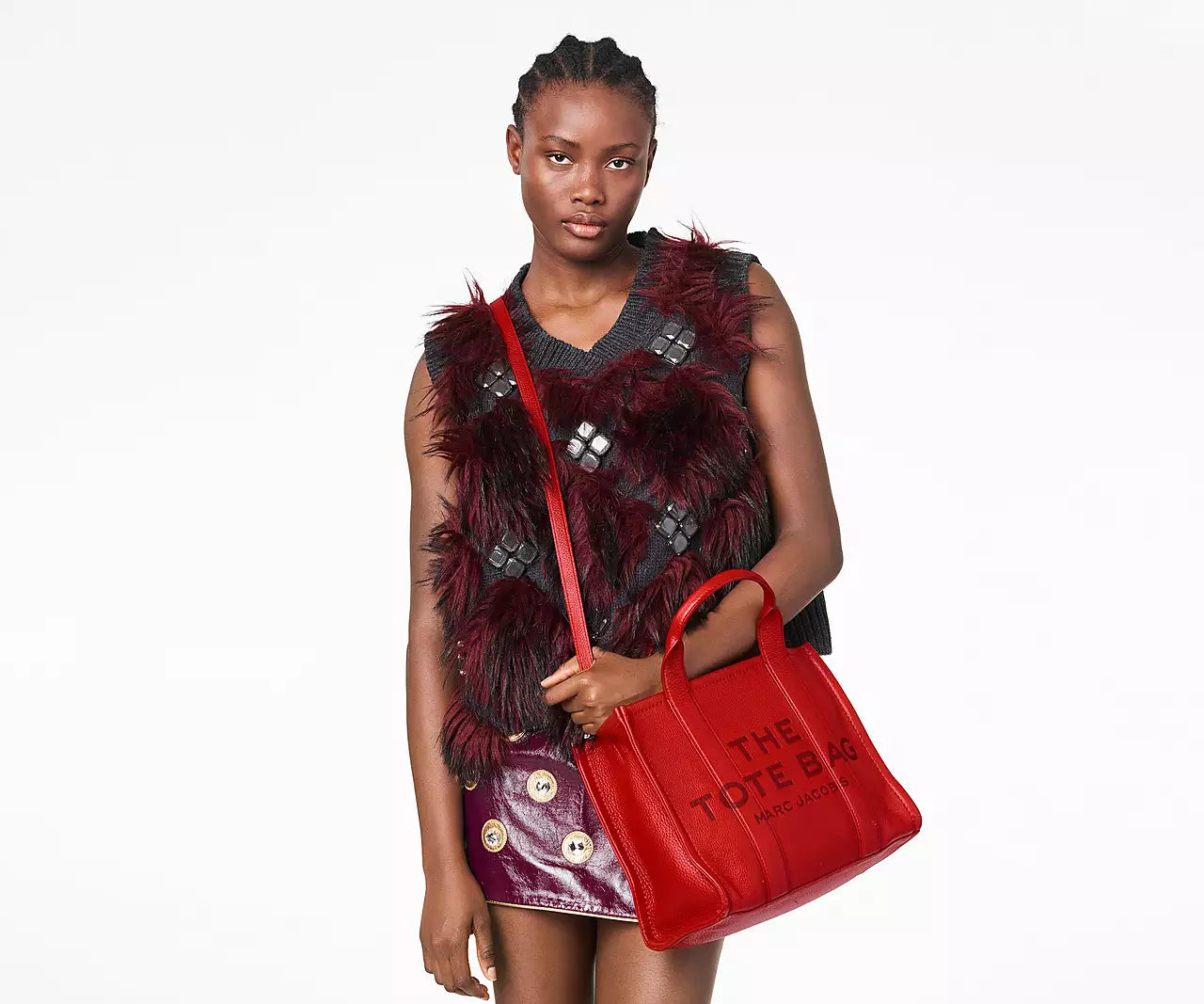 THE LEATHER MEDIUM TOTE BAG- Red