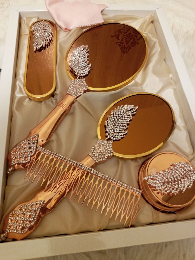 Set de Espejos & Cepillos - Color Oro Rosa Hoja