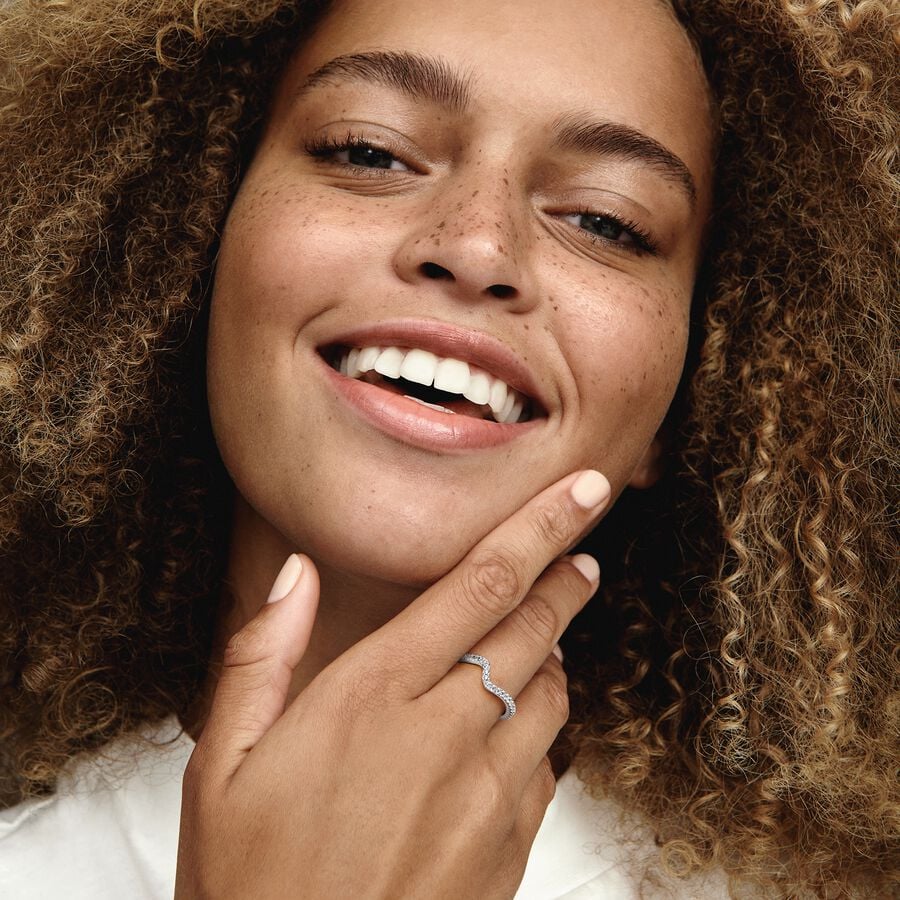 Silver Sparkling Wave Ring