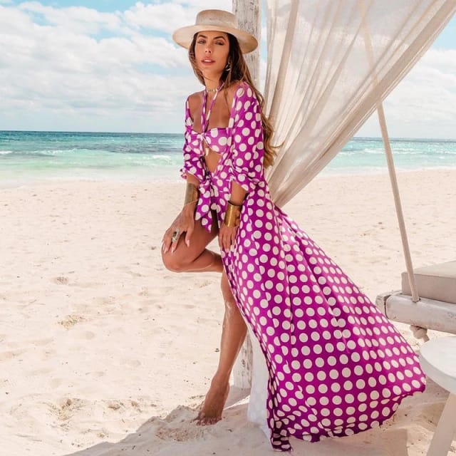 Batas para Playa~ Estampado de Puntos Morado – Style Cases Mx