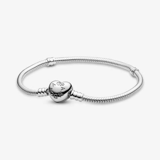 Pandora Moments Heart Clasp Snake Chain Bracelet ~ Silver