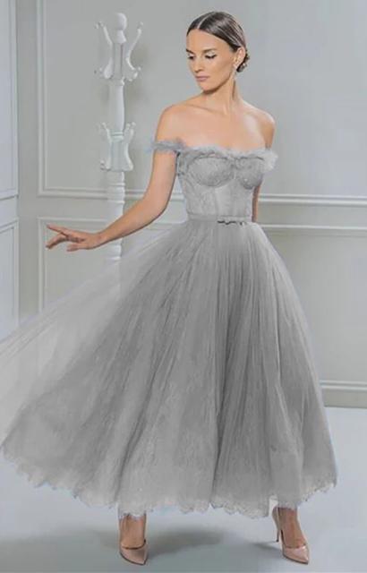 Maxi Vestido~ Mangas al Hombro Gris