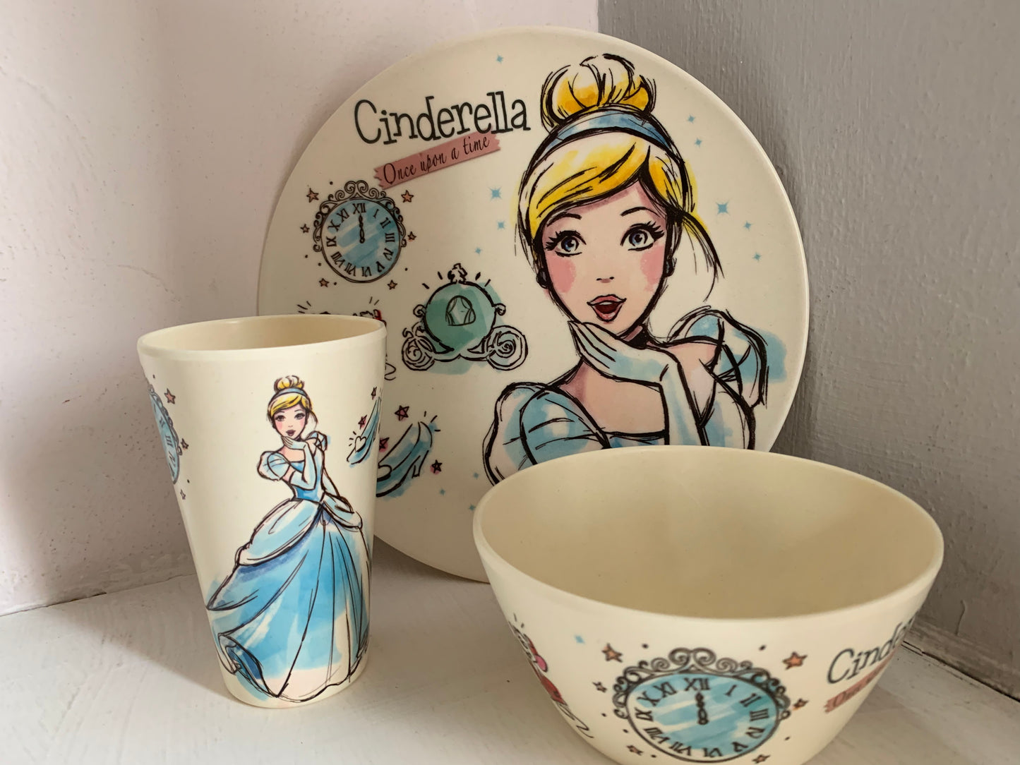 VAJILLA BAMBU PRINCESAS- CENICIENTA 3 PIEZAS