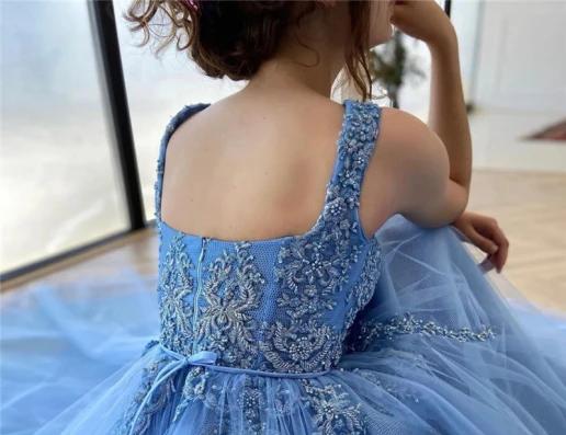 Maxi Vestido~ Flores 3D con Lazo Azul