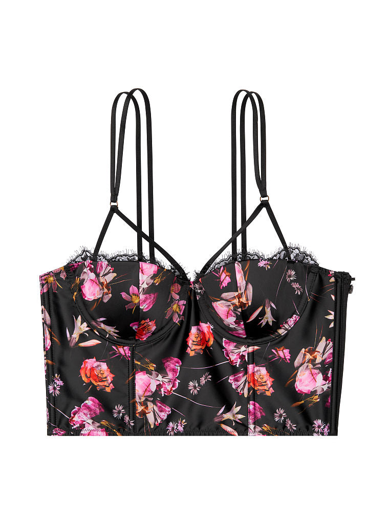 Lightly Lined Bustier-Black floral