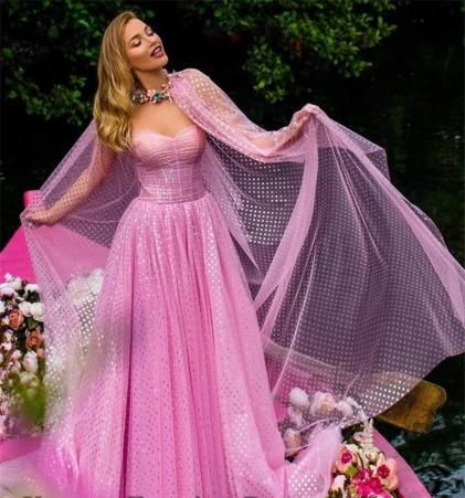 Maxi Vestido~ Lunares Plateados Strapple Rosa