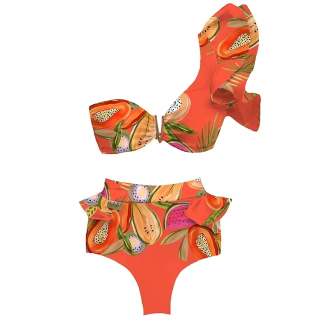 Traje de Baño~ Bikini un Hombro Broche Frutas
