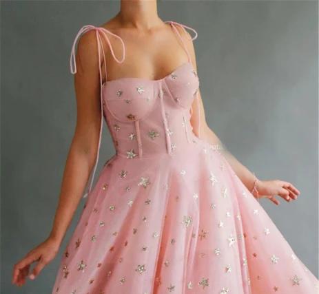 Maxi Vestido~ Estrellado Tirantes Finos Rosa