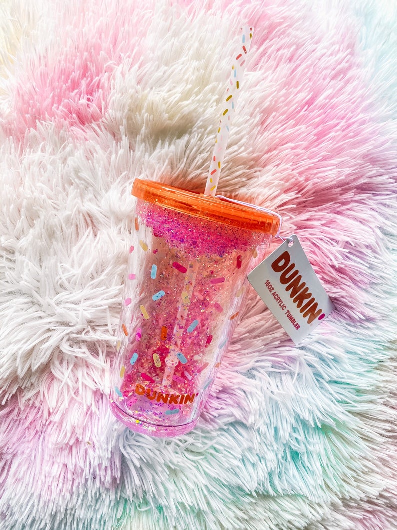 Vaso Dunkin Glitter 16oz Popote + Tapa
