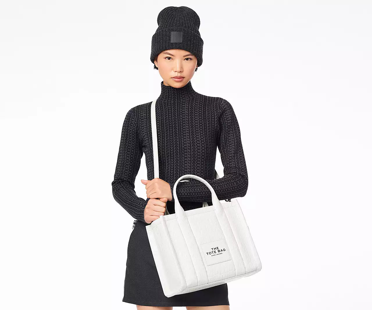 THE CROC-EMBOSSED MEDIUM TOTE BAG- Ivory
