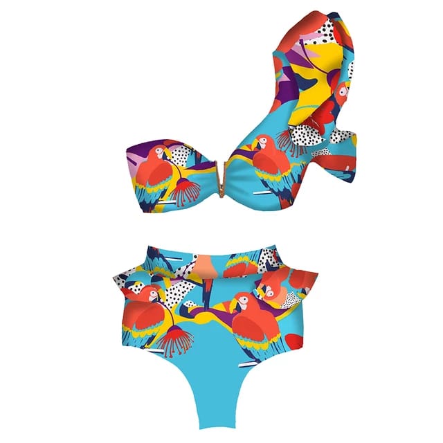 Traje de Baño~ Bikini un Hombro Broche Guacamayas
