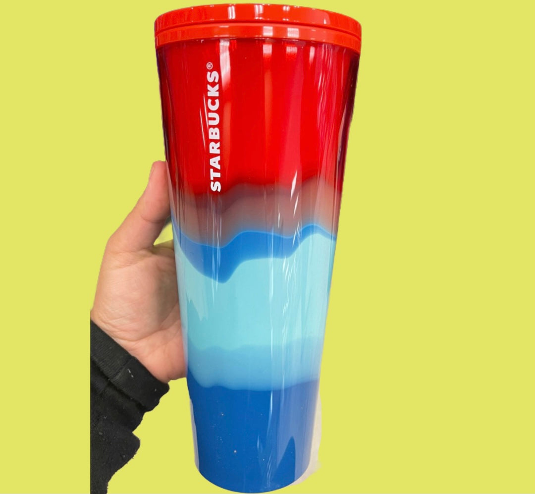 Starbucks Vaso Manchado Pintura Rojo Azul 710ml