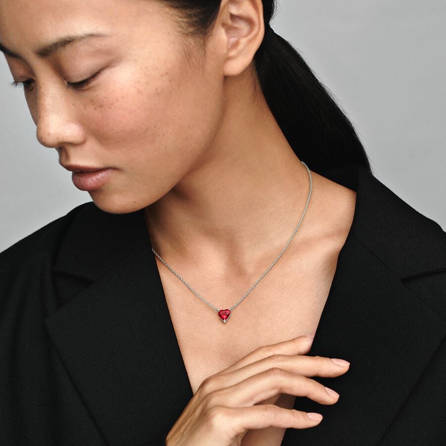 Sparkling Heart Halo Pendant Collier Necklace