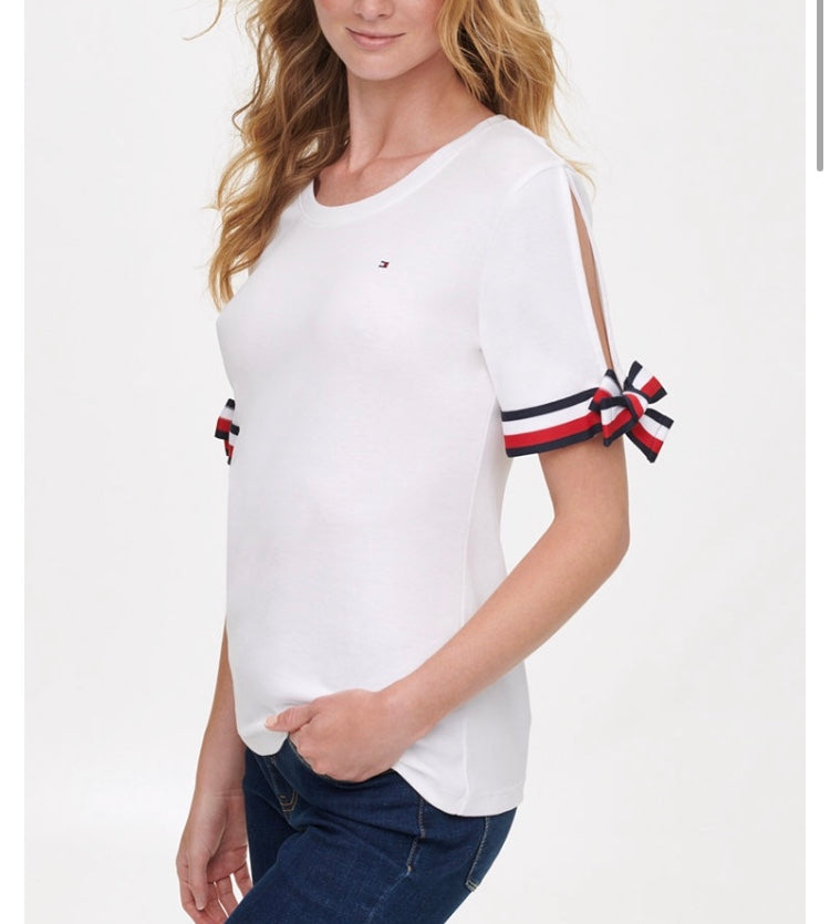 Tommy blusa algodon con mangas moño blanca – Style Cases
