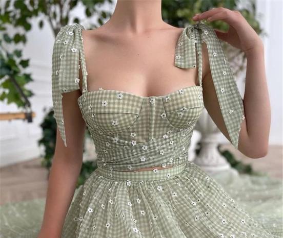 Maxi Vestido~ Dos Piezas de Tul Flores Verde