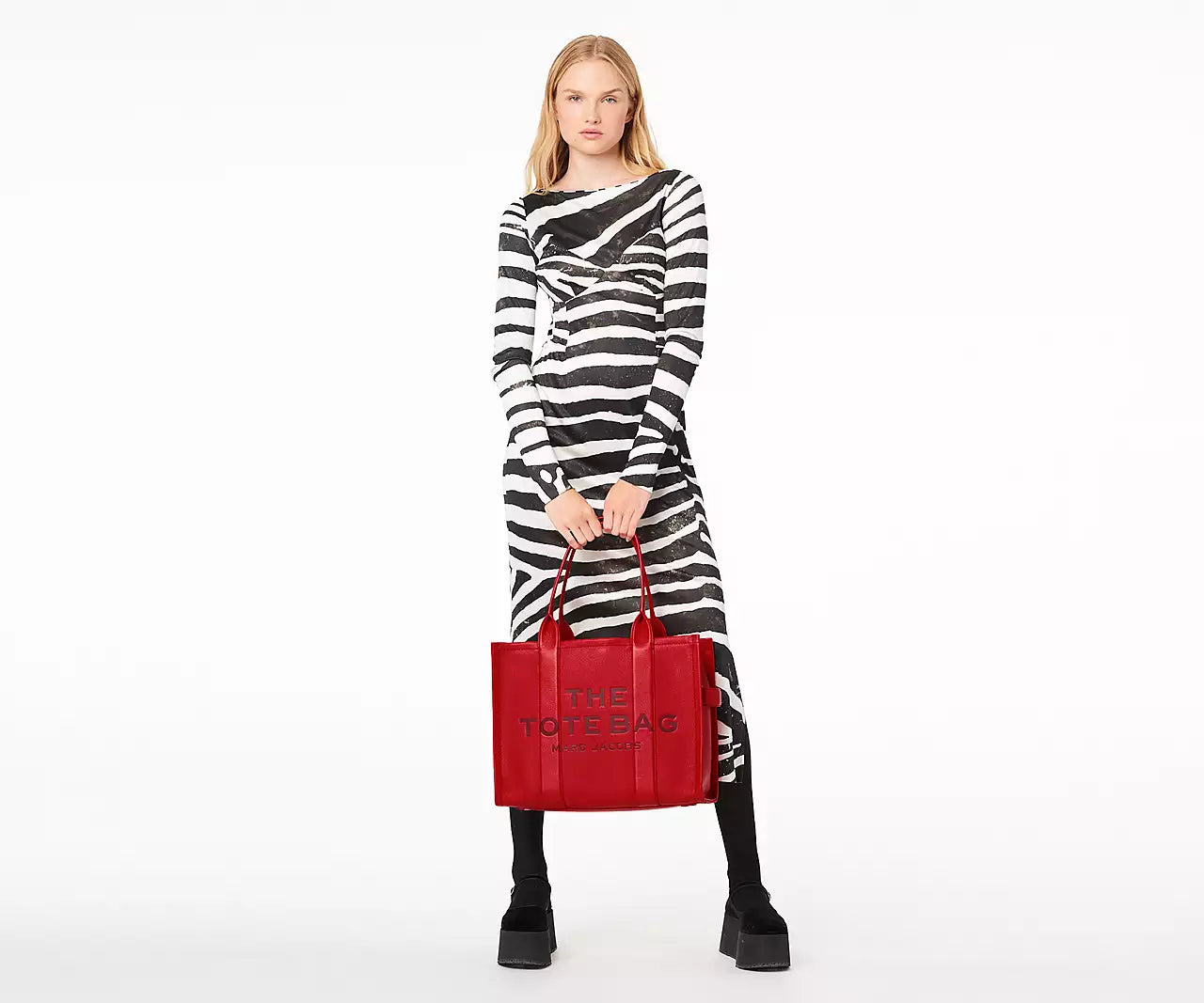 THE LEATHER LARGE TOTE BAG- Red