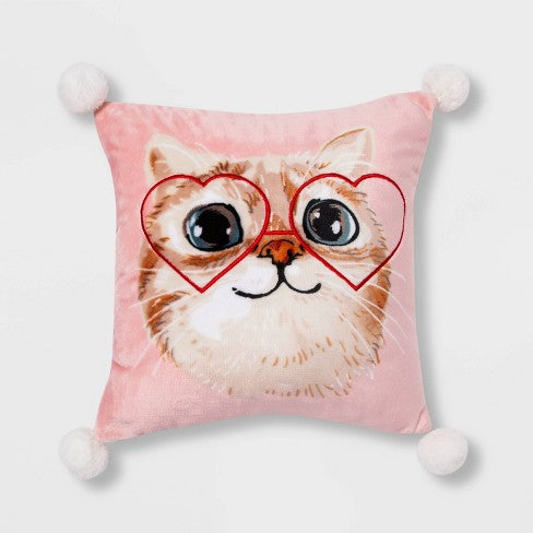 Kitty Square Throw Pillow Pink