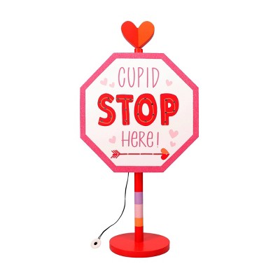 Lit LED "Cupid Stop Here" Valentine's Day Tabletop Sign