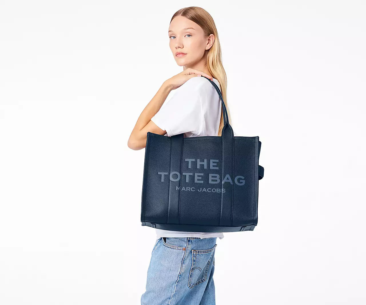 THE LEATHER LARGE TOTE BAG- Blue