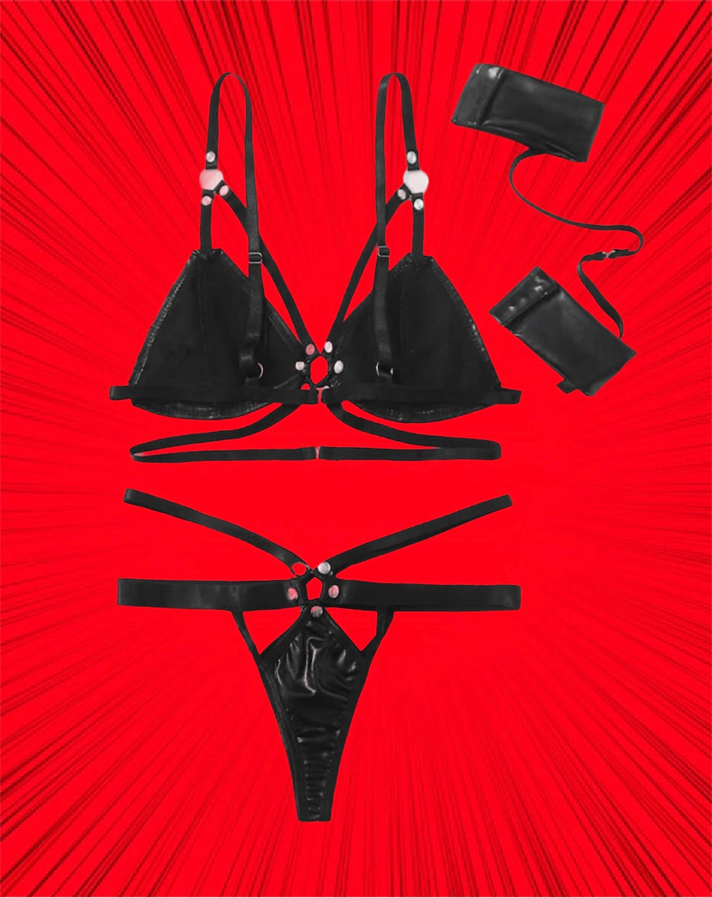 Lenceria Pu 3 Piezas Negro