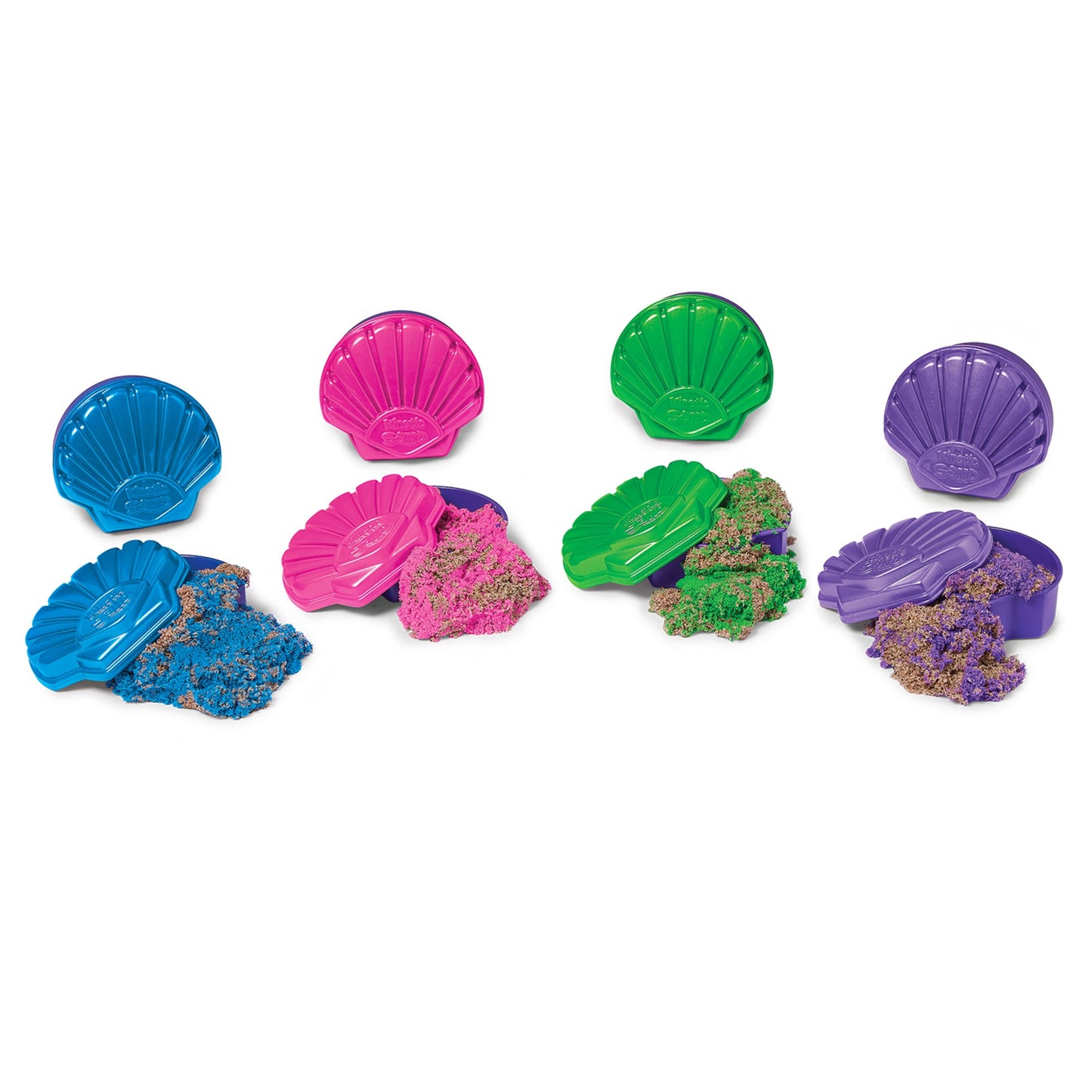 Paquete de 8 contenedores de arena cinética, concha marina con 4 colores neón de arena cinética y arena de playa cinética