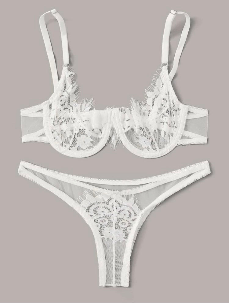 Conjunto bra y panty encaje blanco