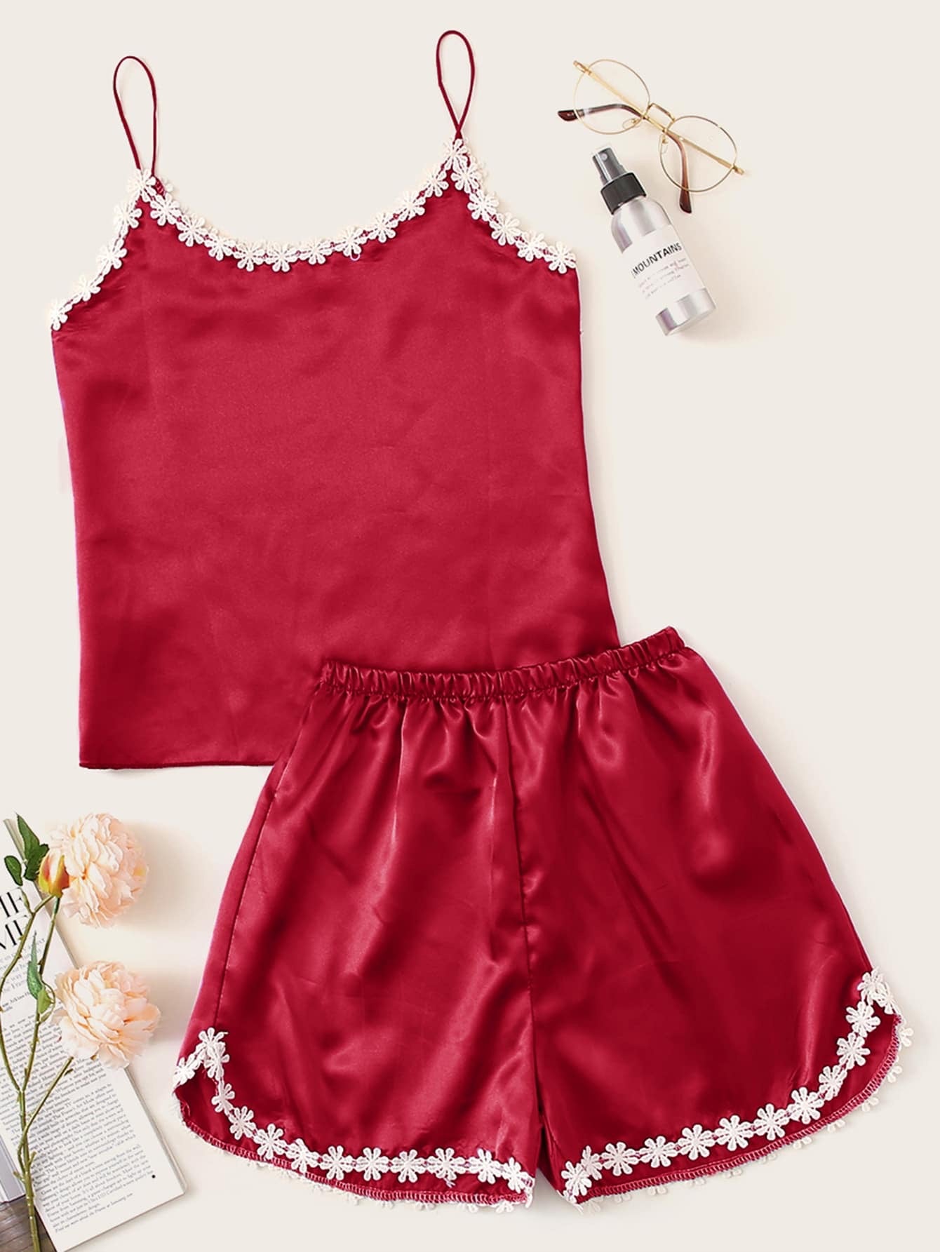 Pijama dos piezas seda rojo