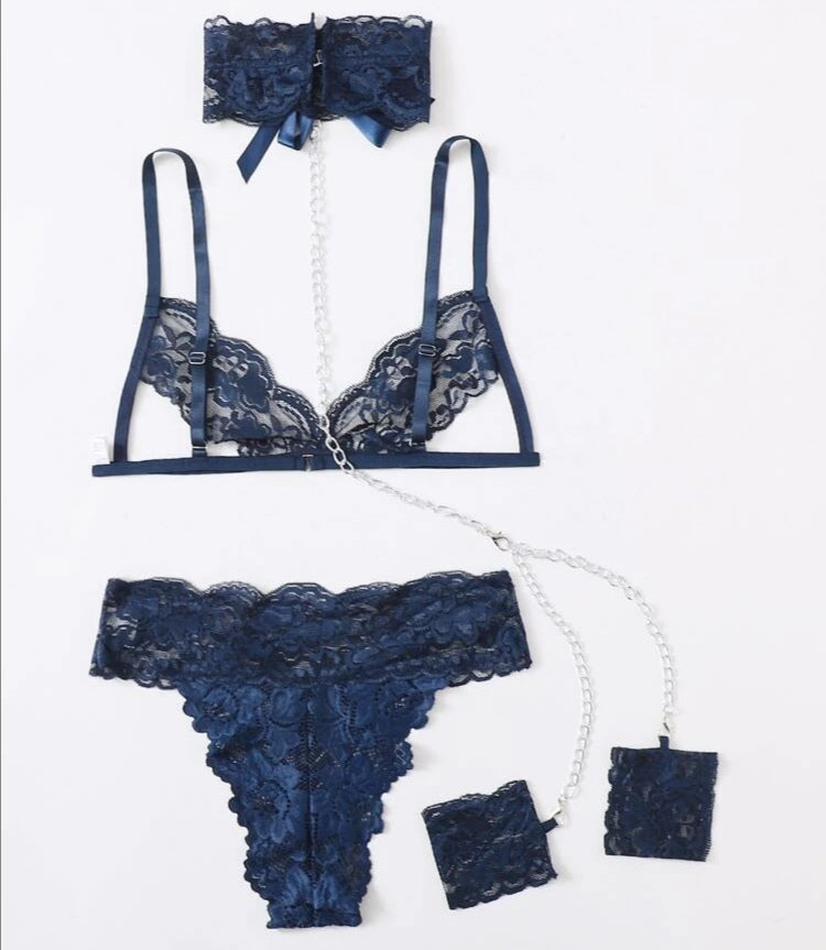 Set de Lencería con encaje- Azul