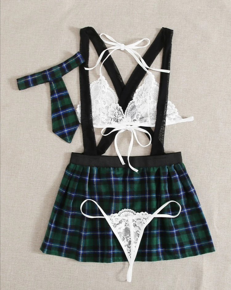 Traje sexy de colegiala-Verde