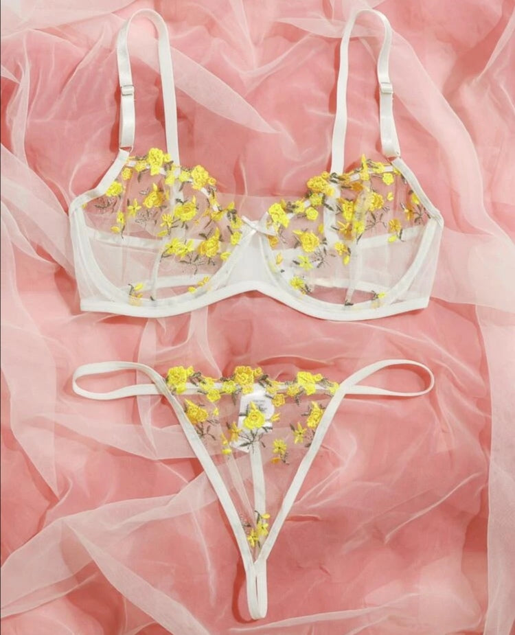 Lencería con bordado Floral-Amarillo
