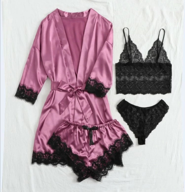 Set de lencería con bata de satén-Fiuscha