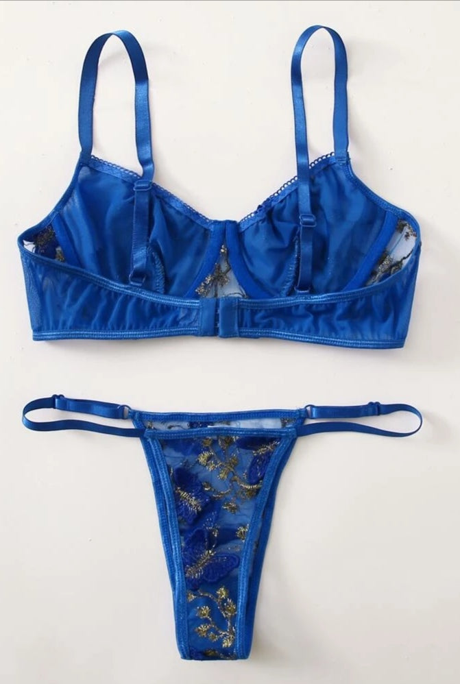 Lencería con mariposas-Azul