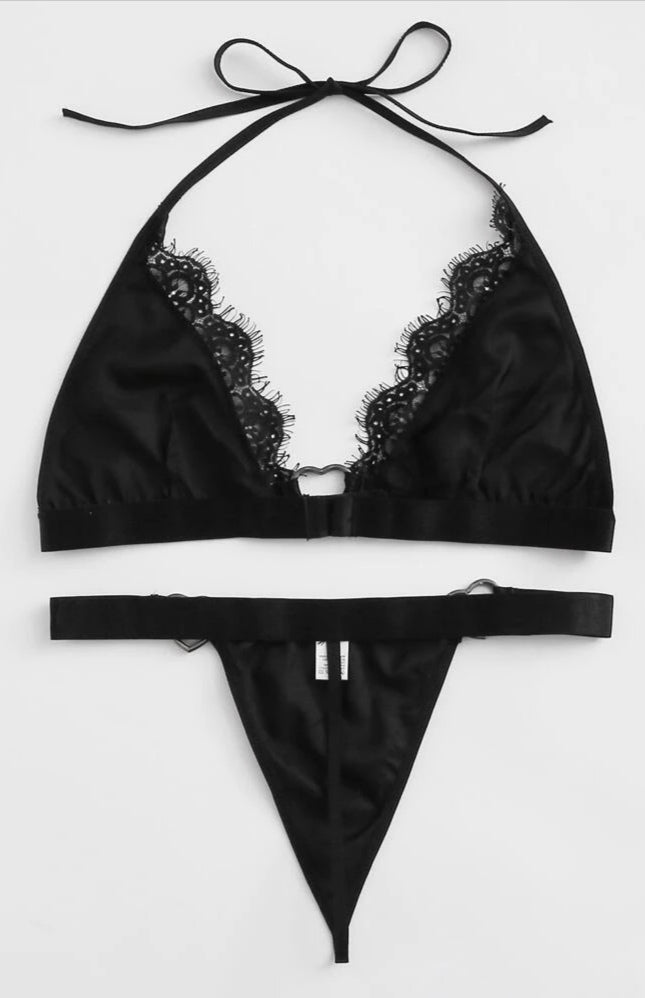 Lencería de satén-Negro