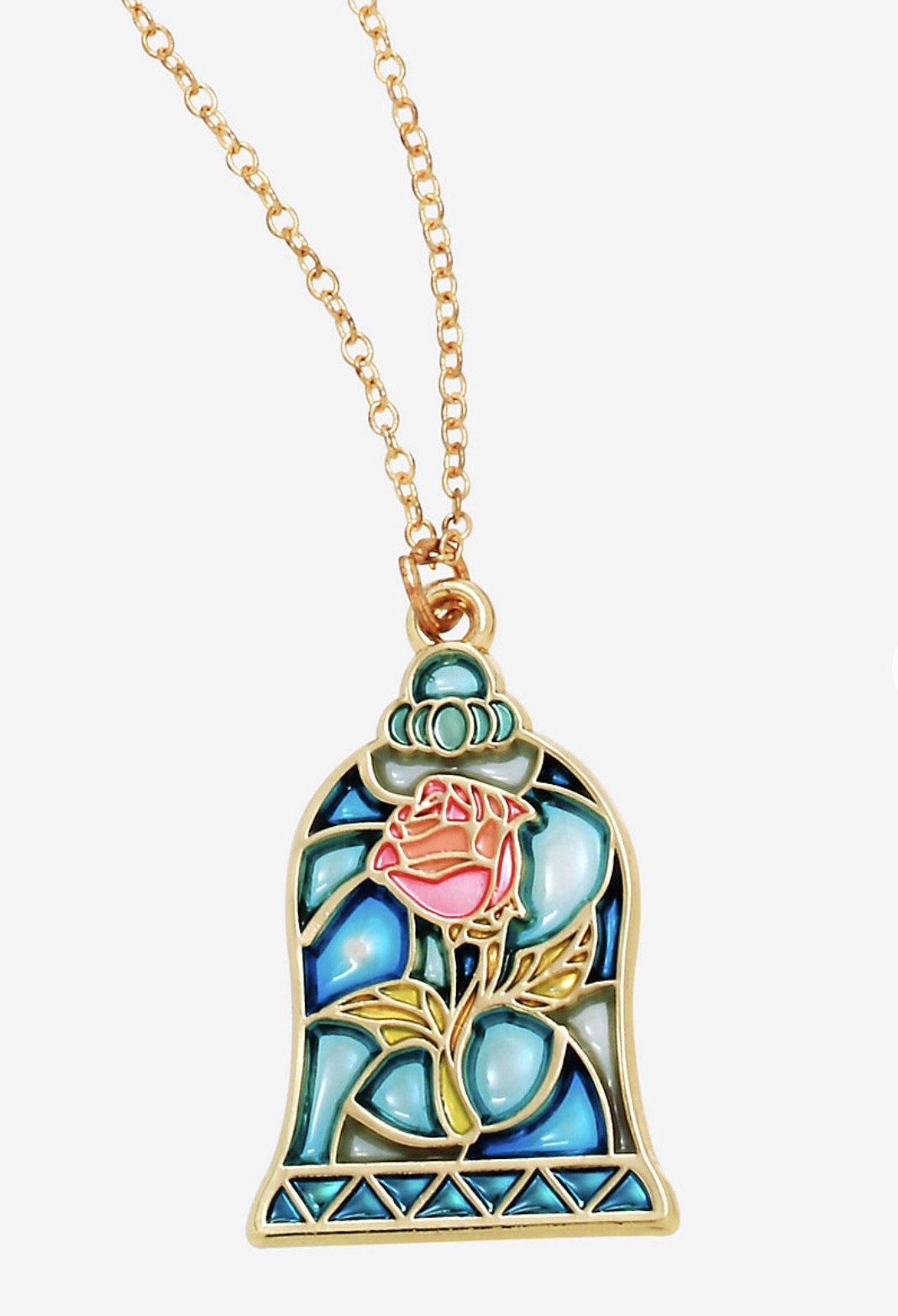 La Bella y la Bestia-Collar Rosa Encantada Vitral