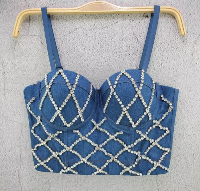 Corsé con Detalles Plateados de Mezclilla