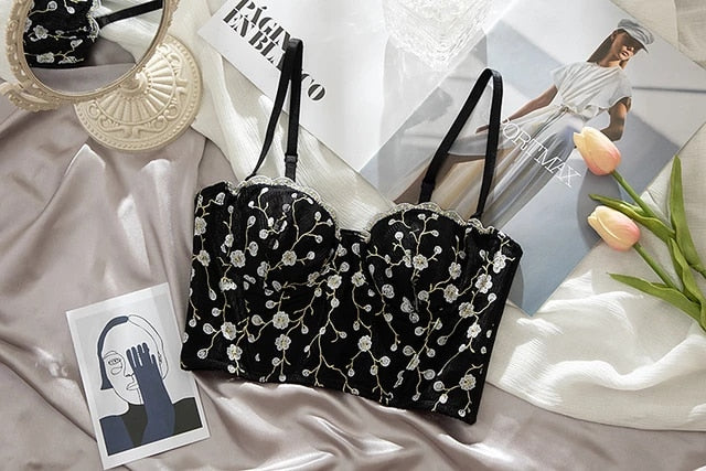 Corsé Negro Flores Blancas