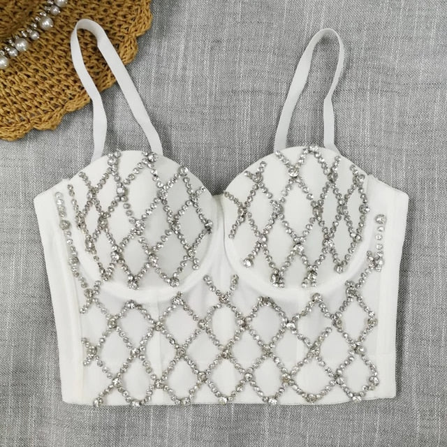 Corsé con Detalles Plateados Blanco