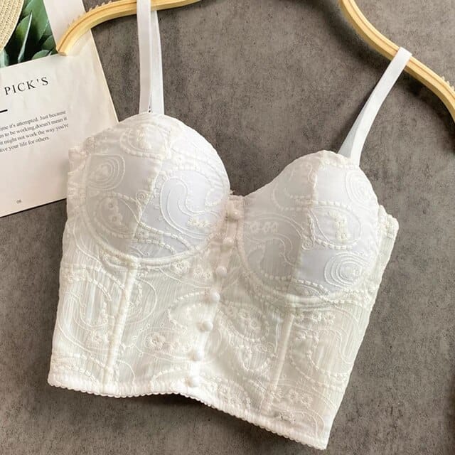Corsé de Figuras con Botones Blanco